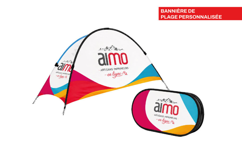 Bannière de plage personnalisée, imprimé par Aimosa en Suisse