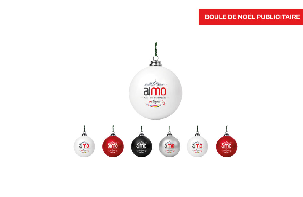 Boule de Noël publicitaire, imprimé par Aimosa en Suisse