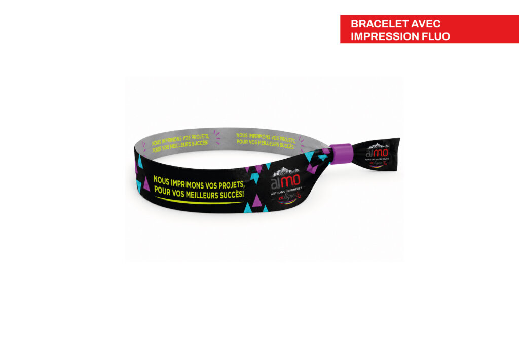 Bracelet d'évènement avec impression fluo, imprimé par Aimosa en Suisse