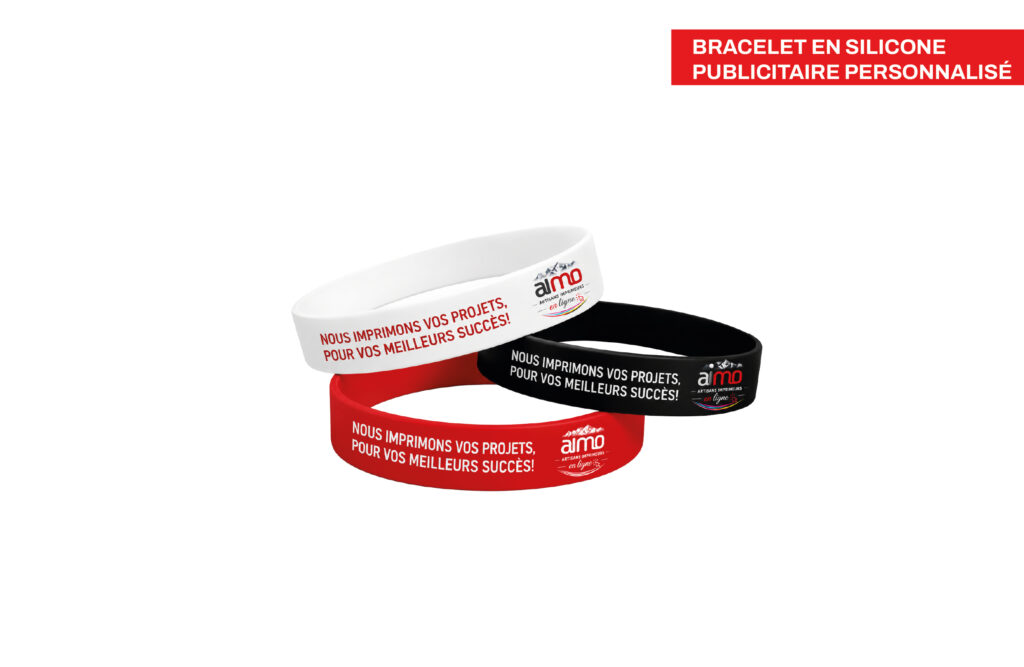 Bracelet en silicone publicitaire personnalisé, imprimé par Aimosa en Suisse