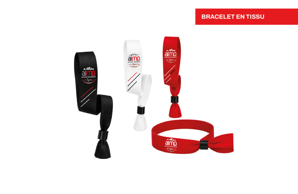 Bracelet en tissu publicitaire impression quadri, imprimé par Aimosa en Suisse
