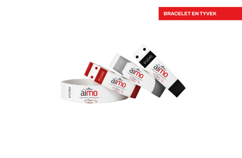 Bracelet en tyvek publicitaire, imprimé par Aimosa en Suisse