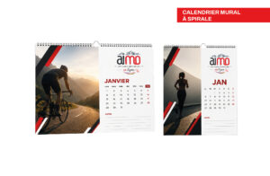 Calendrier mural personnalisé à reliure spirale, imprimé par Aimosa