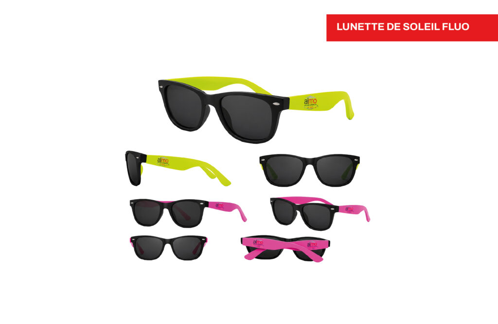 Lunette de soleil fluo personnalisées, imprimé par Aimosa en Suisse