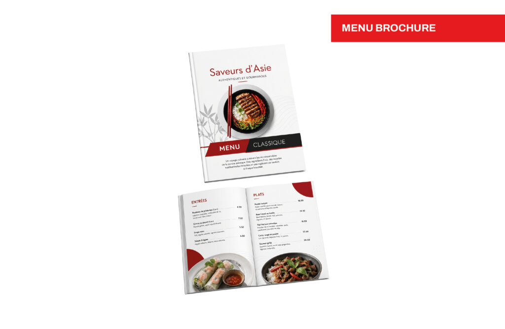 Menu brochure, imprimé par Aimosa en Suisse