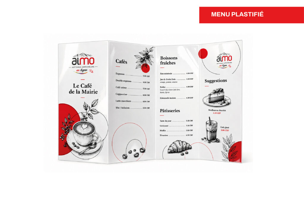 Impression de menus lavables & encapsulés restauration en Suisse, visuel 3