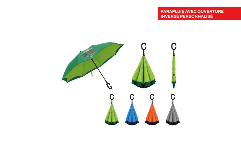 Parapluie avec ouverture inversé personnalisé, imprimé par Aimosa en Suisse