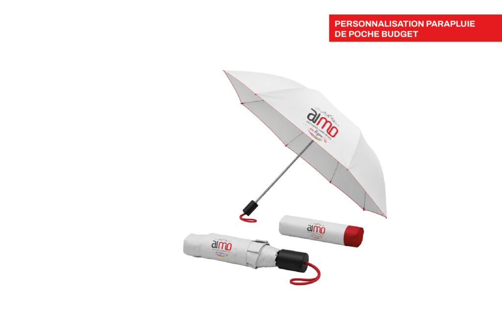 Personnalisation parapluie de poche budget, imprimé par Aimosa en Suisse