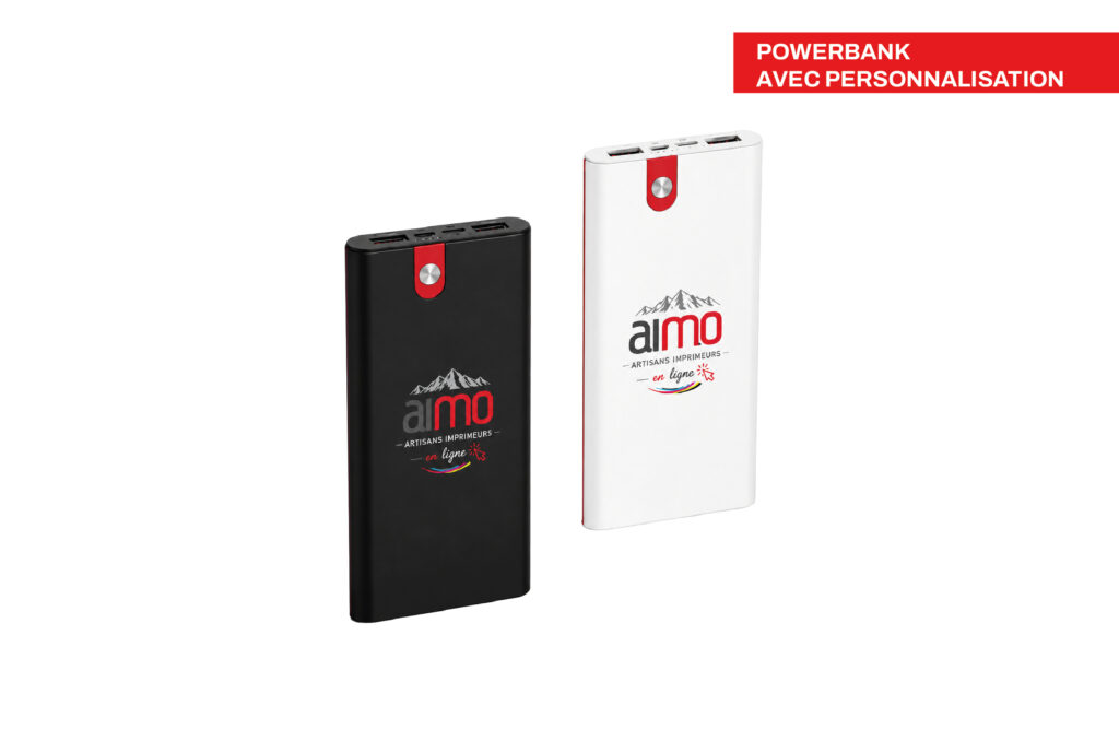 Batterie / powerbank élégante avec personnalisation, imprimé par Aimosa en Suisse