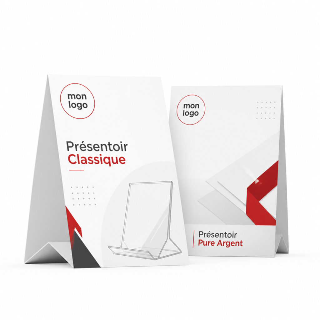 PLV de comptoir - Présentoir classique avec finition, imprimé par Aimosa en Suisse
