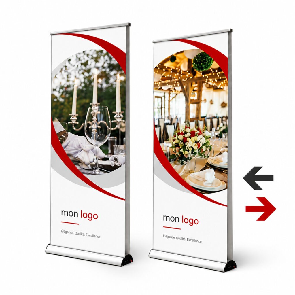 Impression roll-up double - Kakemono recto-verso, imprimé par Aimosa en Suisse