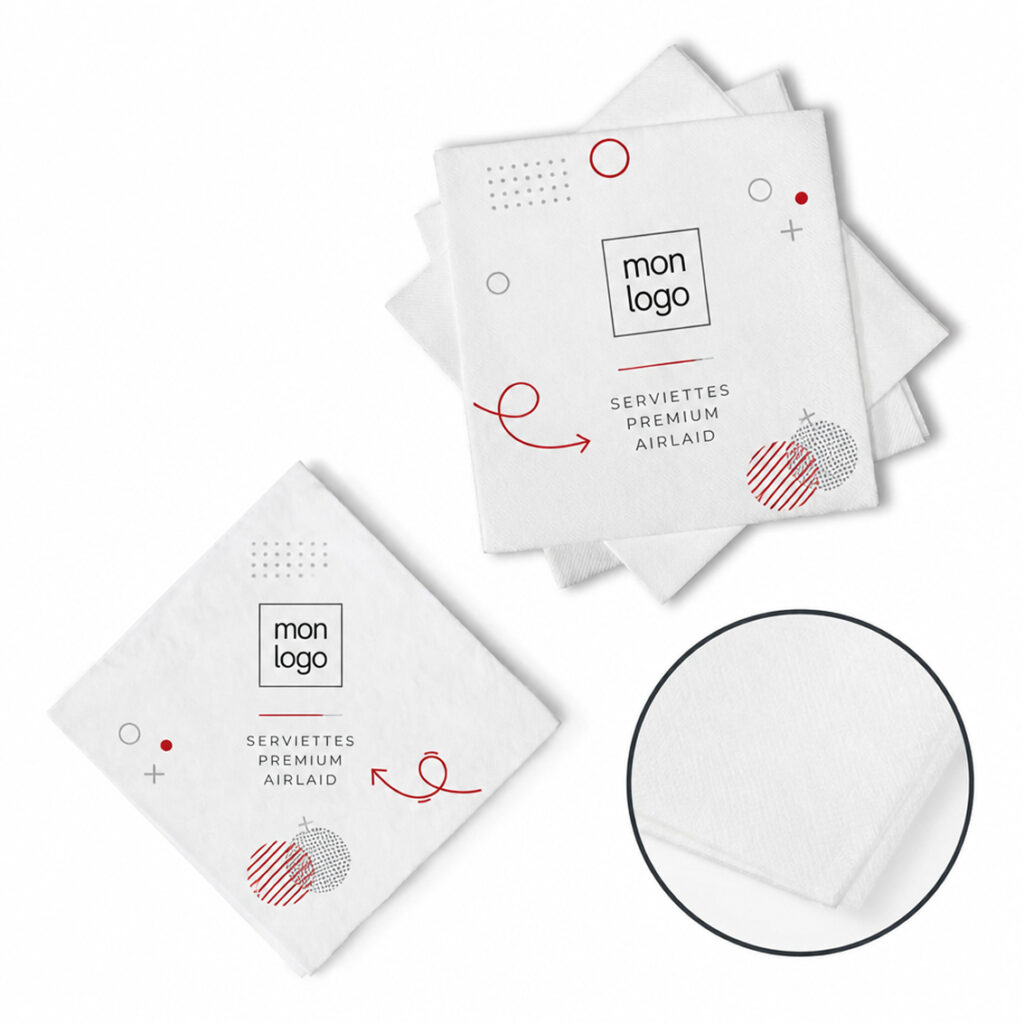 Serviette personnalisable en tissu Airlaid, imprimé par Aimosa en Suisse